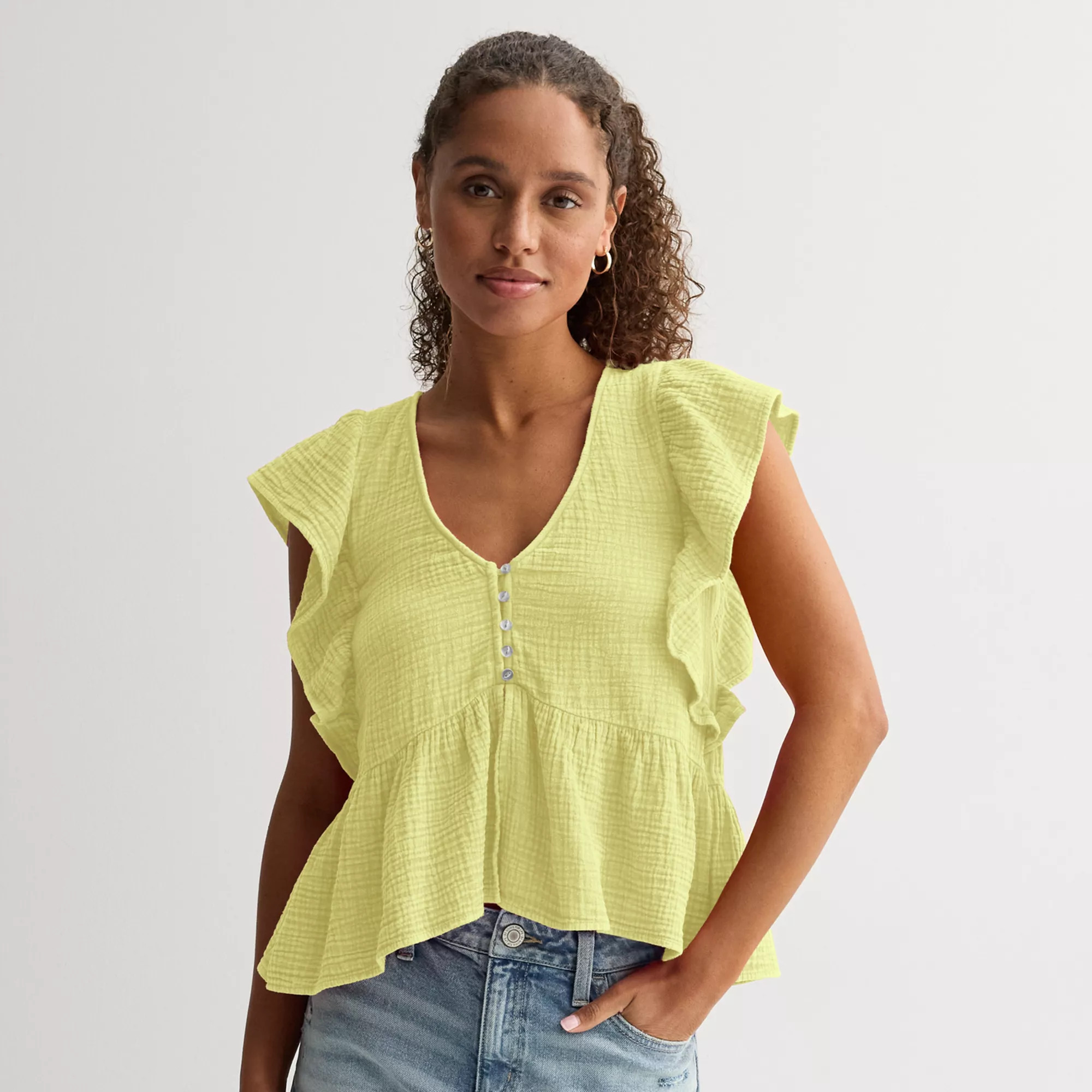 Juniors' Rewind Textured Ruffle Top | Kohl's
