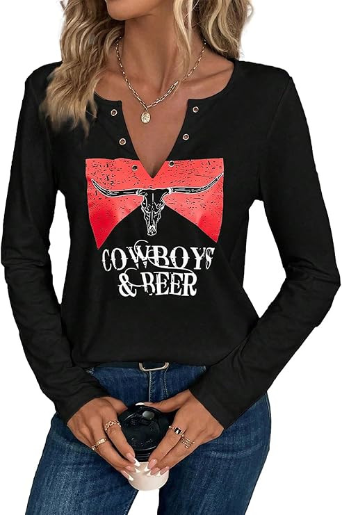 SODSHY Women's Cowboy Shirt Country Concert Outfit Cute Western Graphic Tee Casual Notched Neck L... | Amazon (US)