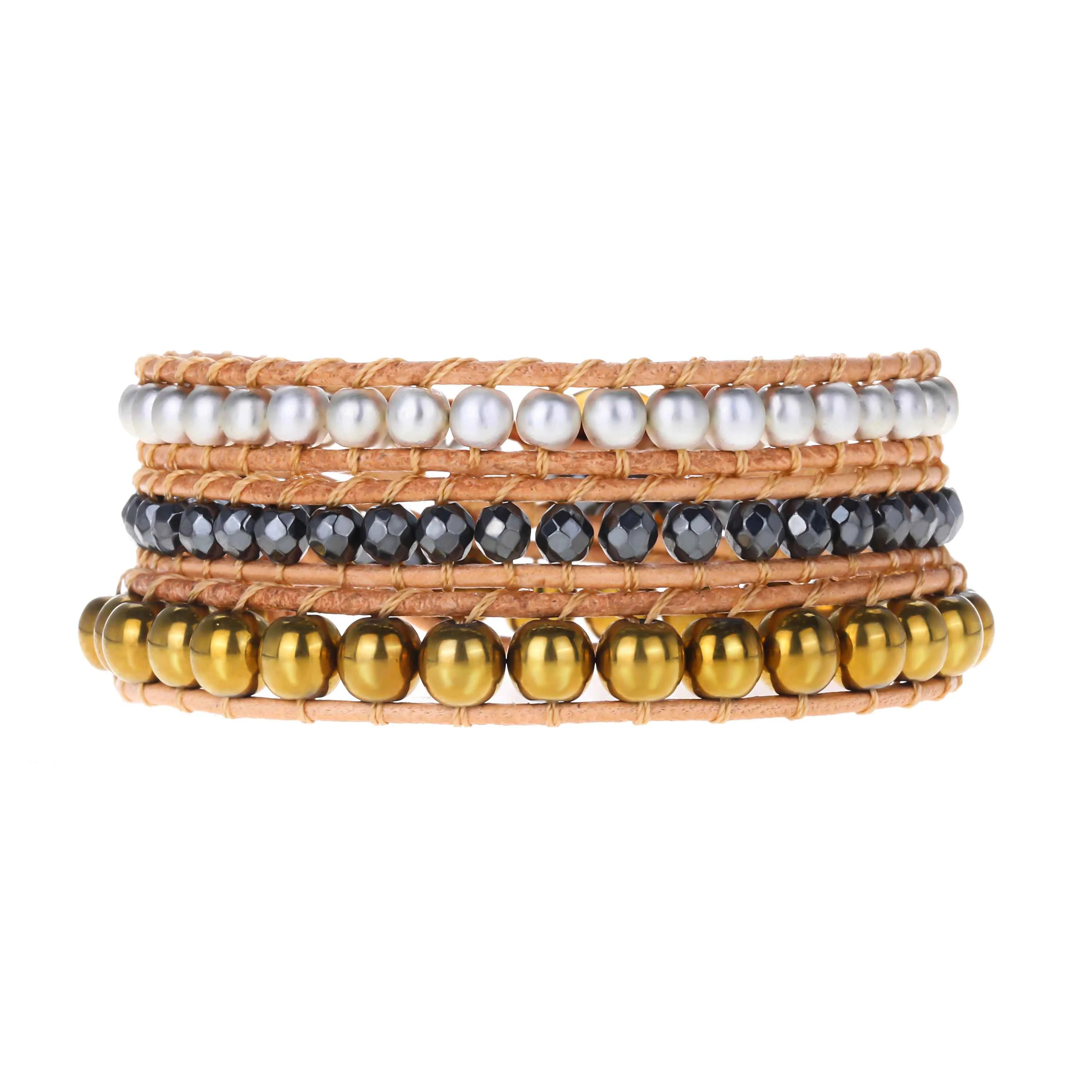 Gold beads with Hematite Crystals on Natural | Victoria Emerson