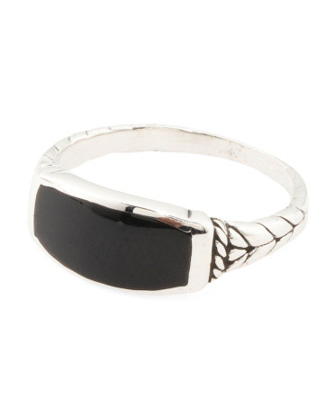 Made In Bali Sterling Silver Black Shell Bar Textured Ring | TJ Maxx