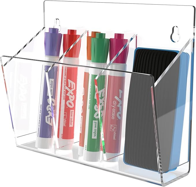 MaxGear Wall Mounted Marker Holder 3 Compartments Dry Erase Marker Organizer, Acrylic Marker Hold... | Amazon (US)