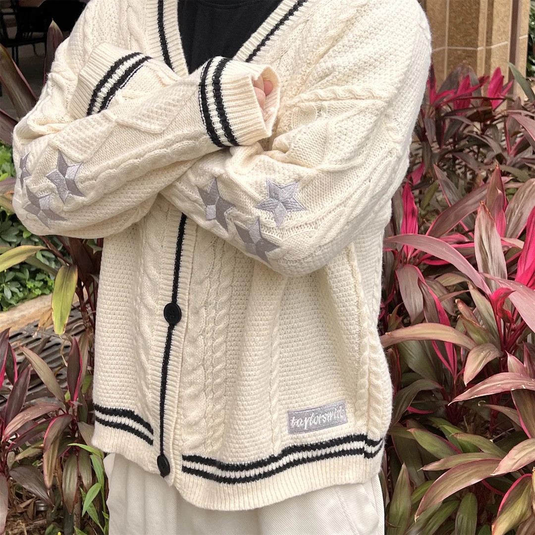 Folklore Cardigan Star Embroidered Merch Oversized Cute Hand Knitted Holiday Botton Up Sweater | Etsy (US)