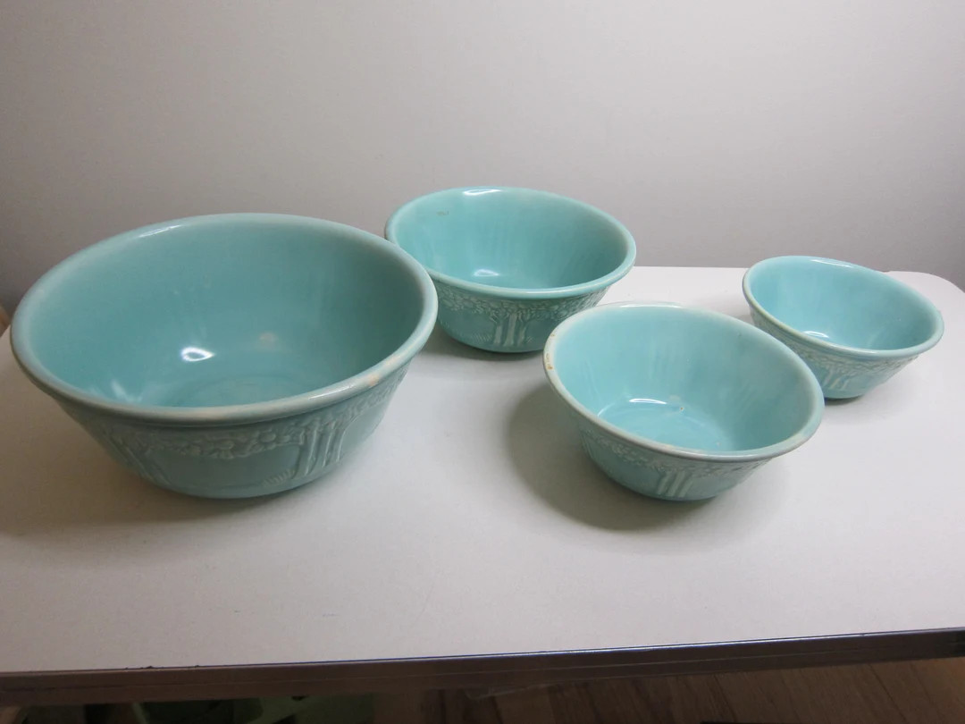 Vintage Set of 4 Homer Laughlin Aqua Apple Orange Tree Ceramic Nesting Bowls 1940's - Etsy | Etsy (US)