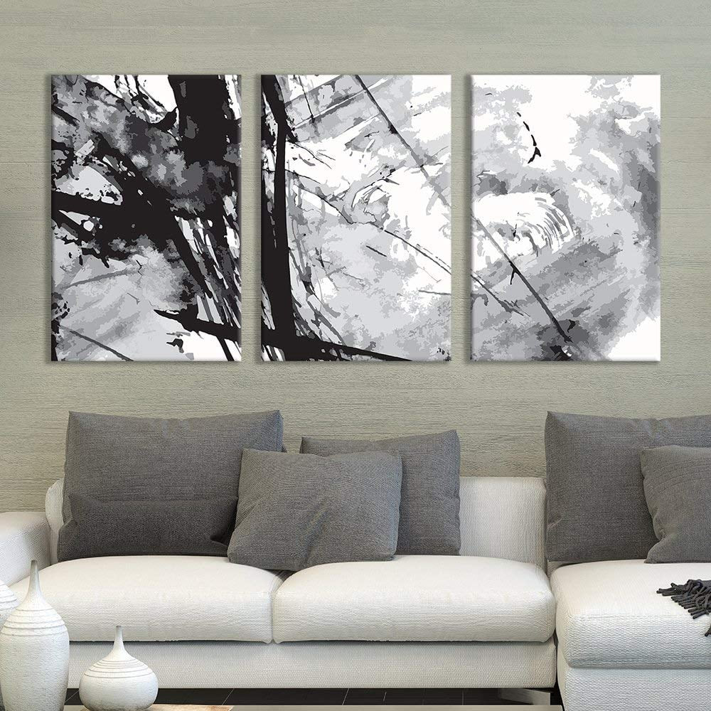 wall26 3 Piece Canvas Wall Art,Black Cloud Abstract Heavy Splattered Brush Stroke Painting,Canvas... | Walmart (US)