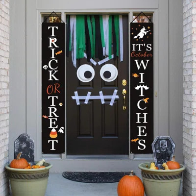 Halloween Decorations Outdoor | Trick Or Treat & It's October Witches Front Porch Banners For Halloween Porch Decor | Fall Decor Indoor | Wayfair North America