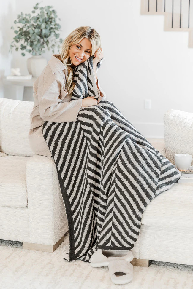 Make Me Believe Dark Grey Herringbone Blanket DOORBUSTER | Pink Lily