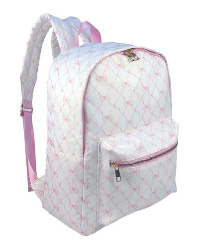 Backpack for Women Teen Girls, Nylon Lightweight School Bag Water Resistant Bookbag Purse Fashion Casual Daypack for Travel Work College, Pink Bow | Amazon (US)