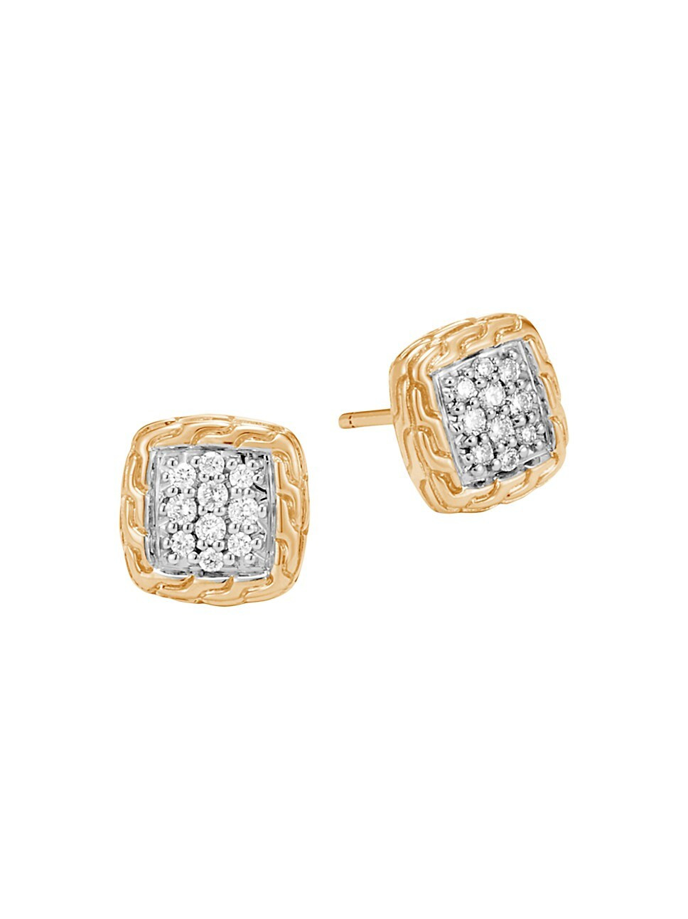 Classic Chain 18K Gold, Diamond & Sterling Silver Stud Earrings | Saks Fifth Avenue
