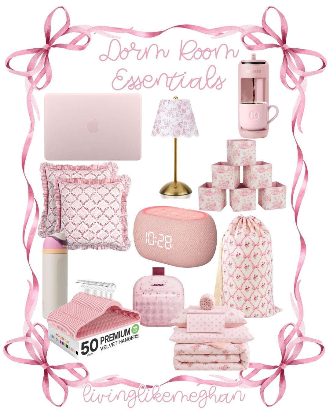 Pink Toile & Bow Dorm Room Roundup 💕

Cozy pink toile and bow dorm room decor! Tap the product tags below to shop the floral bedding, compact Keurig, noise-canceling clock, velvet hangers, laptop case, and matching storage bins.

#LTKHome #LTKSaleAlert #LTKU
