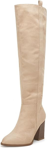 Womens Faux Suede Knee High Side Zipper Chunky Heel Stretch Winter Boots | Amazon (US)