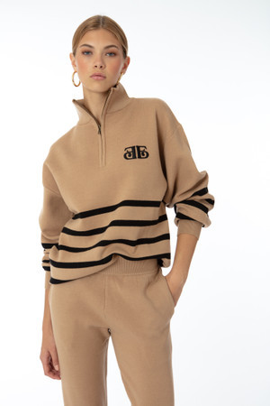 Camel Striped Half Zip | EllandEmm