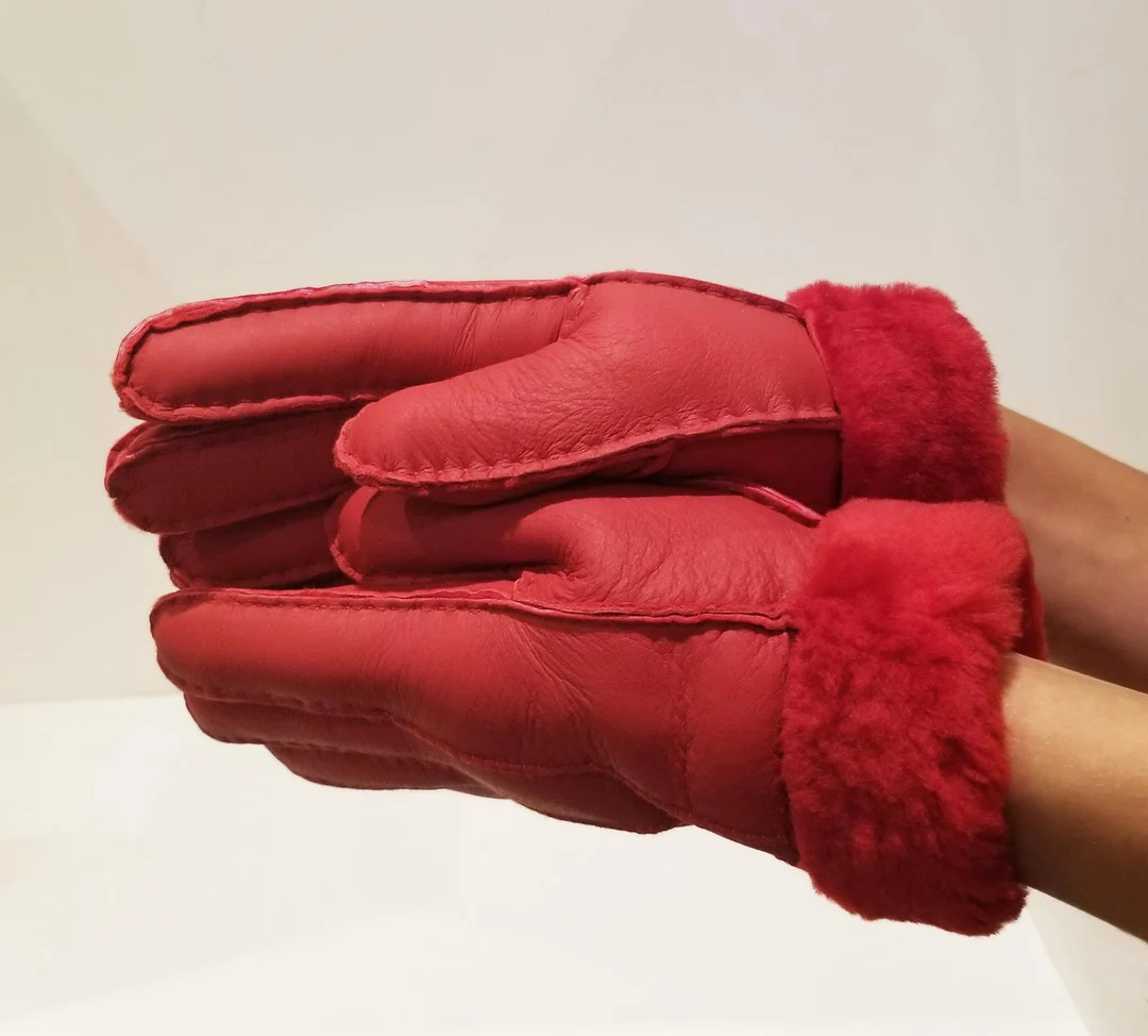 Warm Red Sheepskin Shearling Gloves Handmade Size S-M-L for Women by Katz Leather - Etsy | Etsy (US)