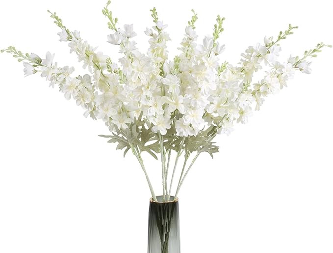 8PCS White Delphinium Artificial Flowers Larkspur Fake Flowers 33.5in Long Stem Faux Silk Flowers... | Amazon (US)