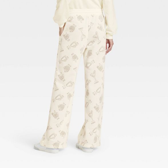 Women's Holiday Cocktails Wide Leg Graphic Lounge Pants - Ivory | Target