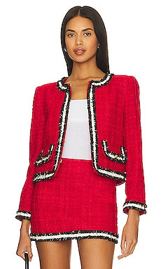 Alice + Olivia Landon Jacket in Perfect Ruby/ Black / White from Revolve.com | Revolve Clothing (Global)