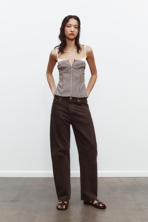 COMBINED GINGHAM STRETCH TOP | Zara US