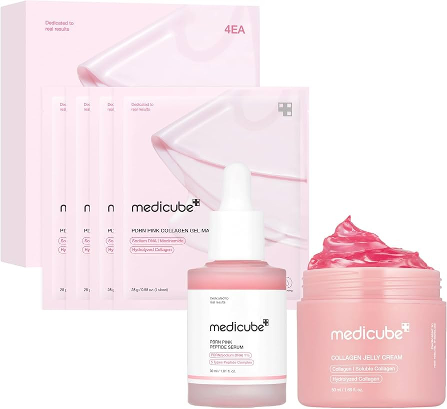 medicube Pink Glass Glow Skin Trio: Salmon DNA PDRN Pink Peptide Serum, Collagen Jelly Cream 50ml... | Amazon (UK)
