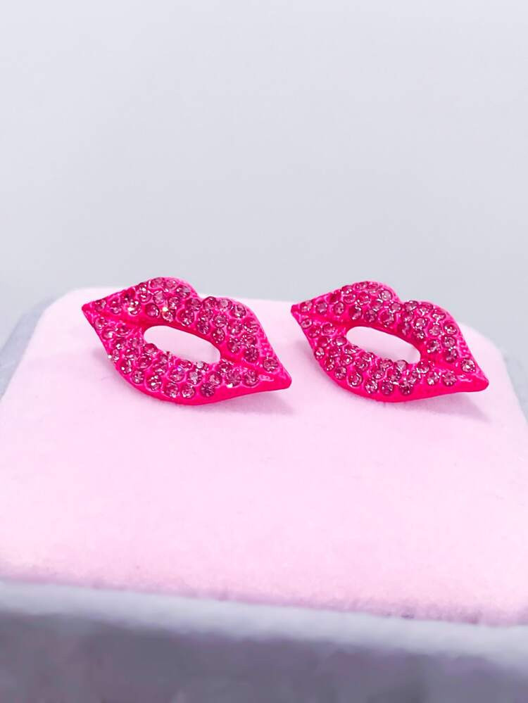 Rhinestone Lips Stud Earrings | SHEIN