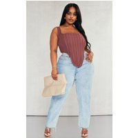 Plus Brown Textured Boned Corset Top | PrettyLittleThing CAN