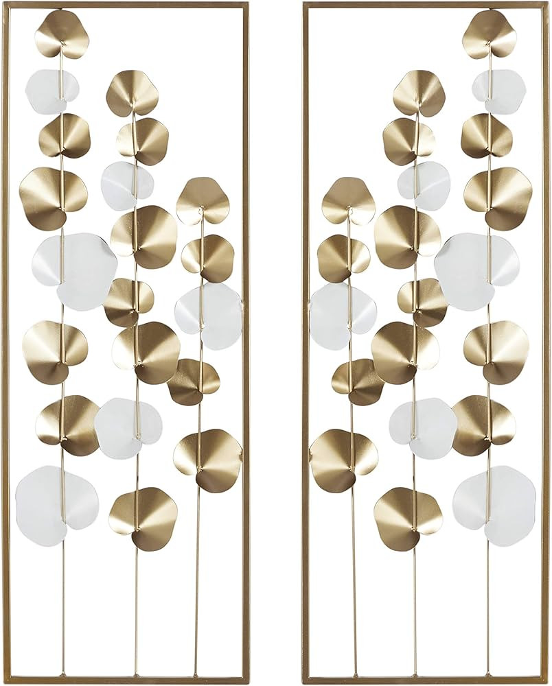 Deco 79 Metal Leaf Tall Cut-Out Wall Decor with Gold Frame, Set of 2 12"W, 34"H, Gold | Amazon (US)