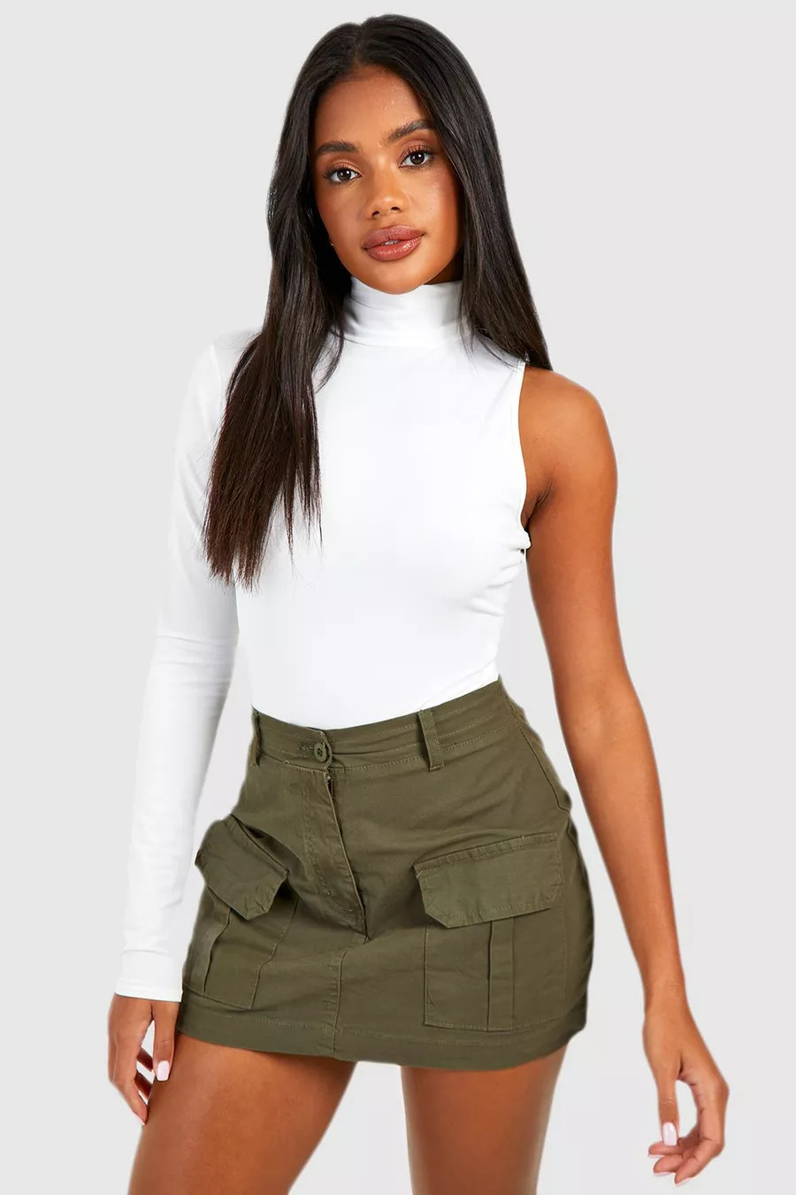 Premium Matte Slinky High Neck One Sleeve Bodysuit | boohoo (US & Canada)