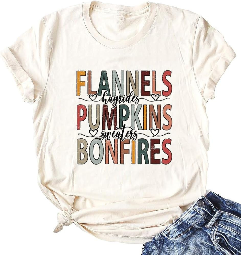 Fall T-Shirt for Women Halloween Pumpkin Shirt Thanksgiving Family Funny Turkey Graphic Shirts Ca... | Amazon (US)