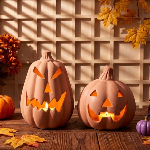 Kritkin 2 Pack Halloween Terracotta Pumpkin Decor, Fall Decor, Classic | Amazon (US)