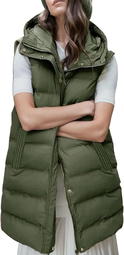 Gihuo Women's Long Puffer Vest Winter Quilted Hooded Sleeveless Zip Up Long Jacket Vest Gilet | Amazon (US)
