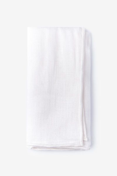 White Linen Pocket Square with White Embroidered Edge | Ties.com | Ties.com