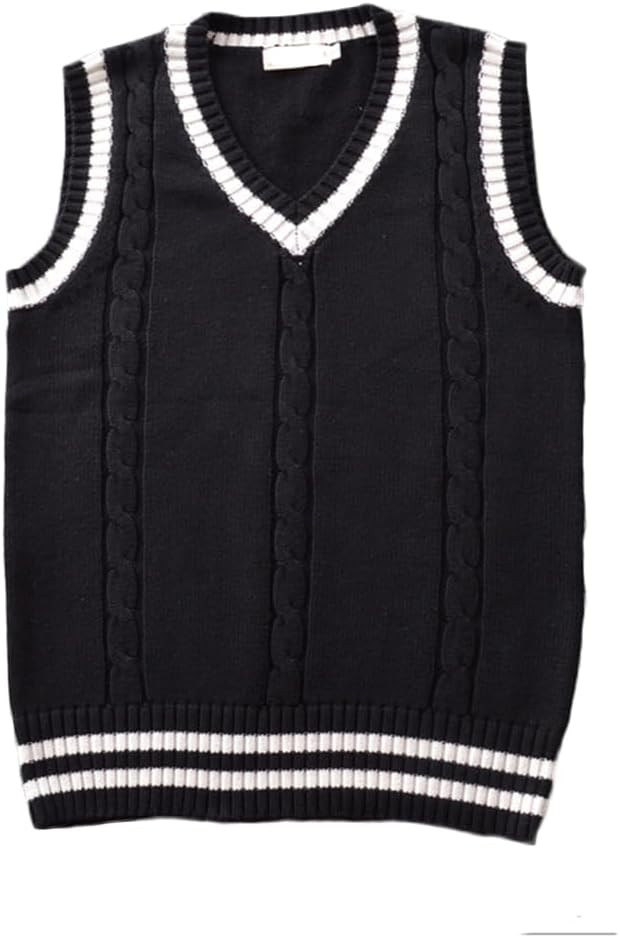 Men Women Knitted Cotton V-Neck Vest JK Uniform Pullover Sleeveless Sweater School Cardigan | Amazon (US)