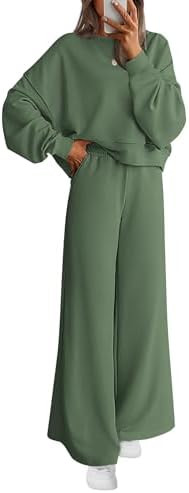 PRETTYGARDEN Women 2 Piece Outfits 2026 Spring Sweatsuits Crewneck Sweatshirt Wide Leg Sweatpants... | Amazon (US)