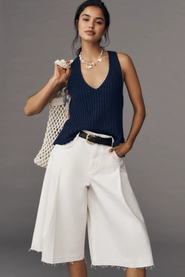 Pilcro Pleated Culotte High-Rise Culotte Jeans | Anthropologie (US)