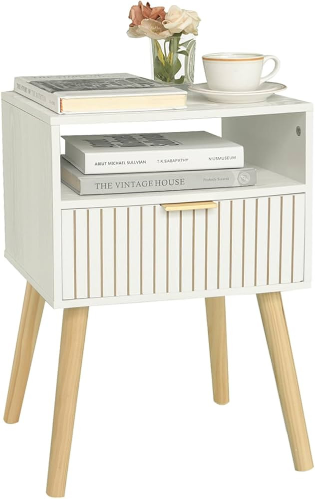 MaxSmeo White Nightstand, Mid Century Modern Nightstand, Small Bedside Table End Table for Bedroo... | Amazon (US)