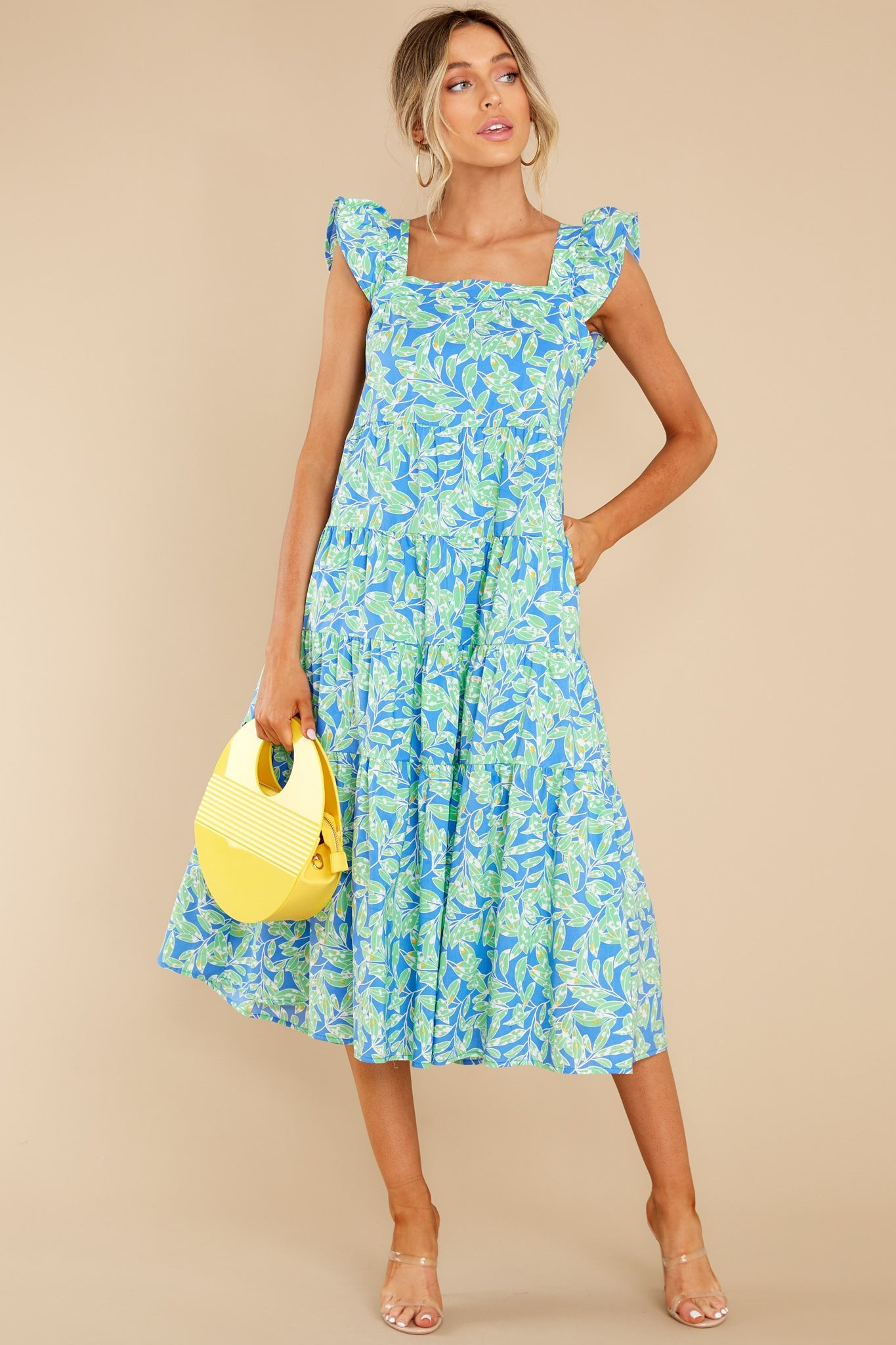 Astonished By Nature Blue Print Midi Dress | Red Dress 