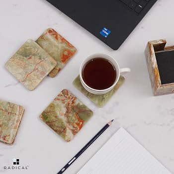 Radicaln Marble Coaster Set with Holder 3.5'' Inches Green Onyx Square Handmade Drink Coasters fo... | Amazon (US)