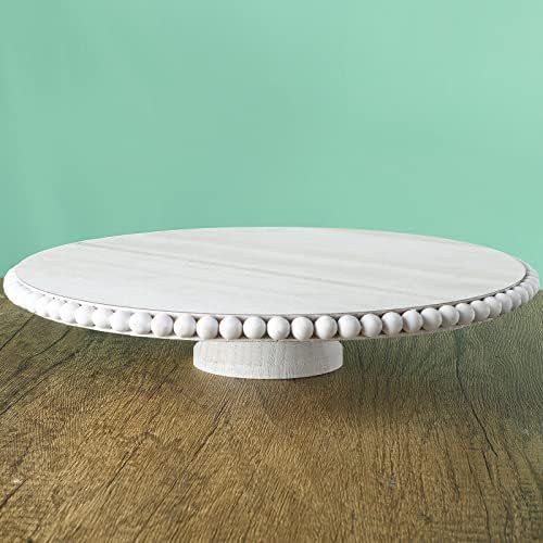 Beaded Tabletop Cake Stand 12 Inch Decorative Wood Cake Stand White Farmhouse Dessert Cake Pedest... | Amazon (US)