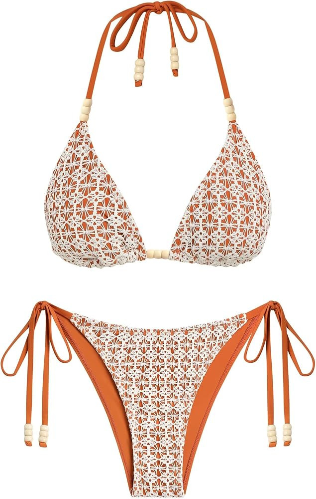 ZAFUL Bikini Sets for Women Bikini Swimsuits Two Piece Bathing Suit High Cut Cheeky Bikinis Halte... | Amazon (US)