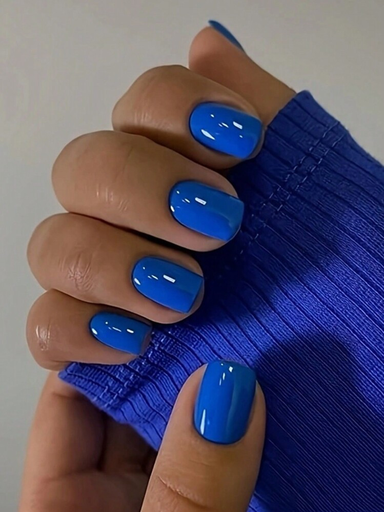 24pcs/Set Blue Acrylic Press-On Nails, Medium Square Artificial Nails, Reusable Gel Nail Tips, Na... | SHEIN
