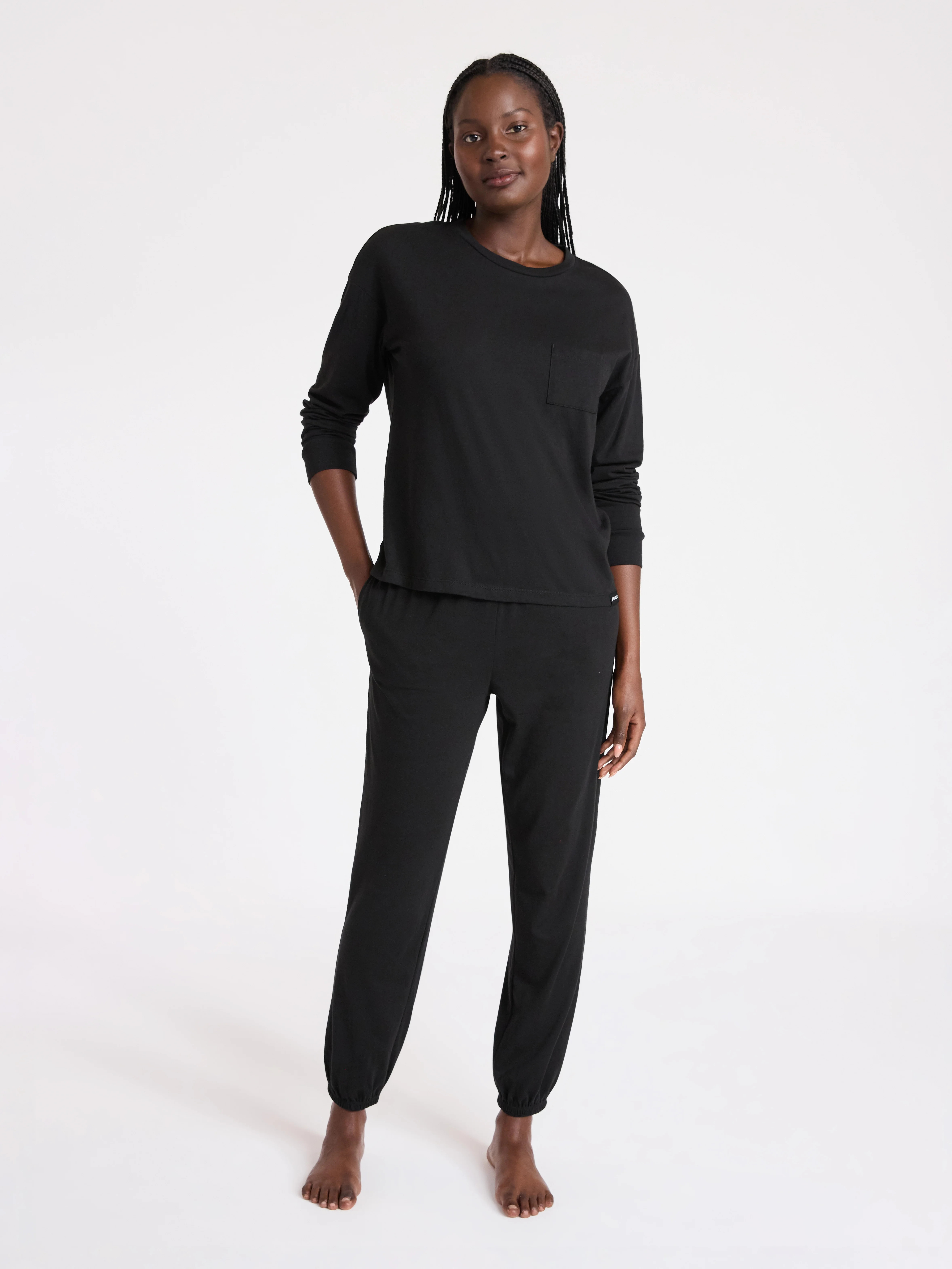 Joyspun Women's Cotton-Blend Long Sleeve Top and Joggers Pajama Set, 2-Piece, Sizes XS-3X | Walmart (US)