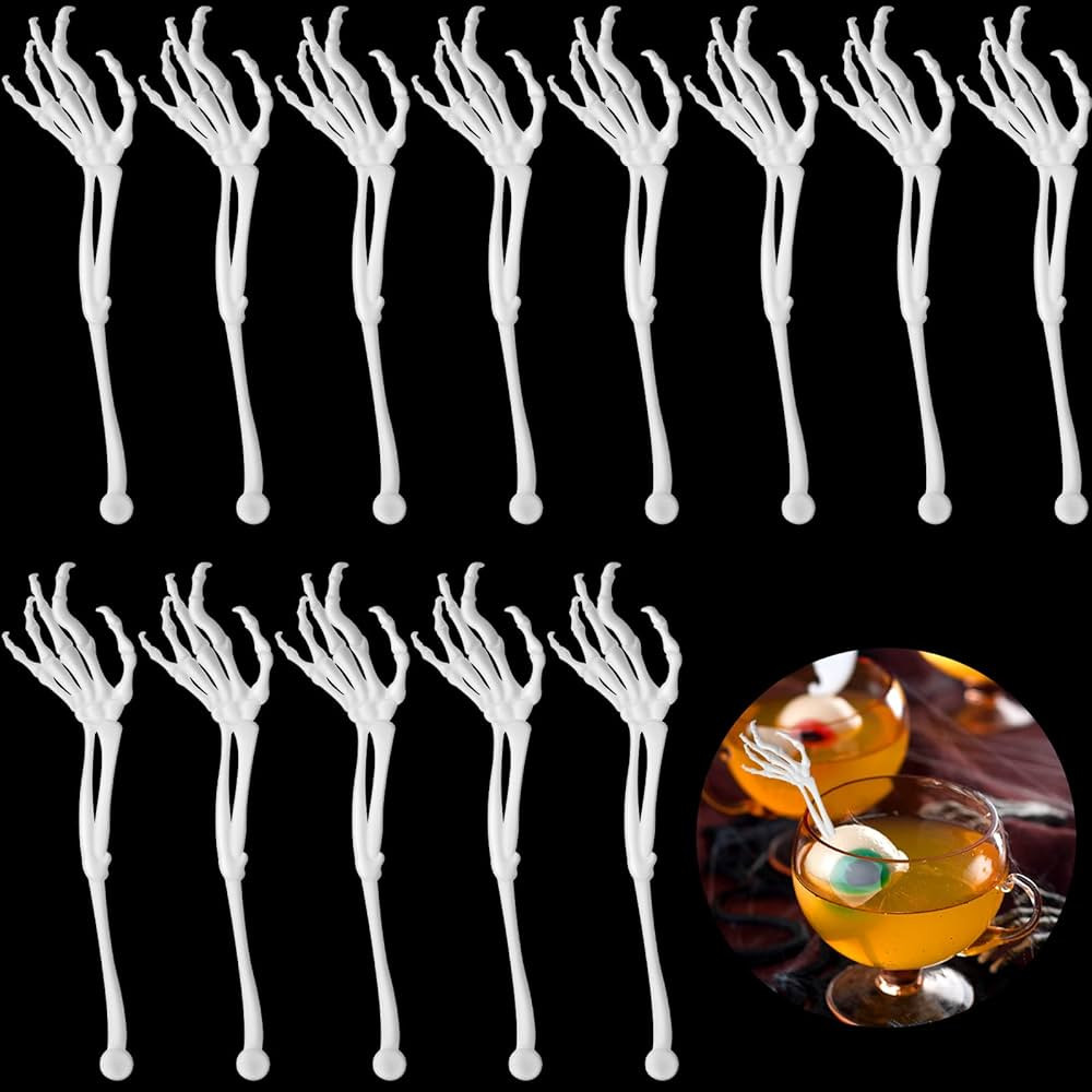 Remerry 48 Pcs Halloween Skeleton Swizzle Sticks Skeleton Arms Hands Cocktail Stirrers Plastic Fo... | Amazon (US)