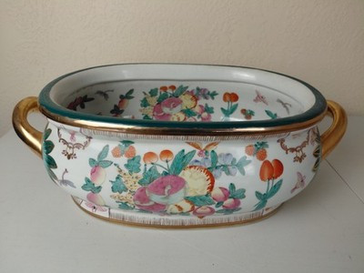 Large 14" Ceramic Authentic Stamped Chinese Foot Bath  Floral Butterflies Fruit | eBay US