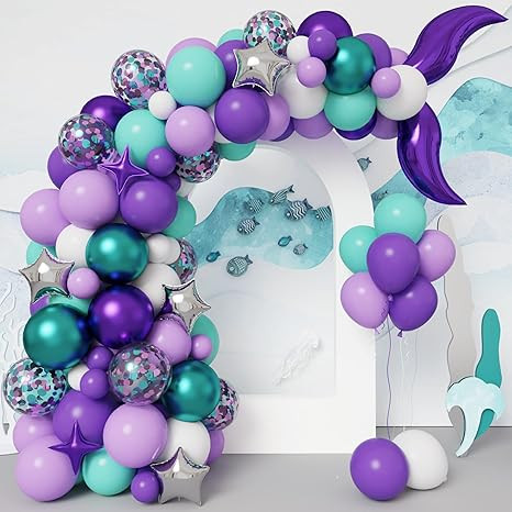 RUBFAC Mermaid Balloon Garland Kit, Mermaid Tail Arch Party Supplies with Purple Green Confetti B... | Amazon (US)
