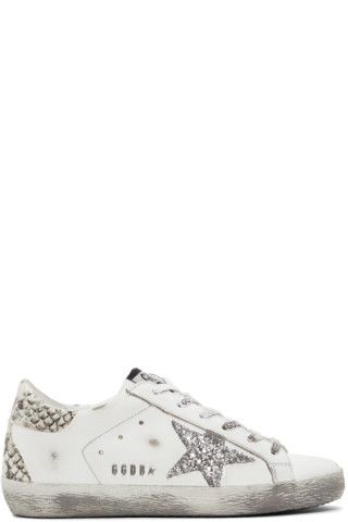 White Glitter Snakeskin Superstar Sneakers | SSENSE