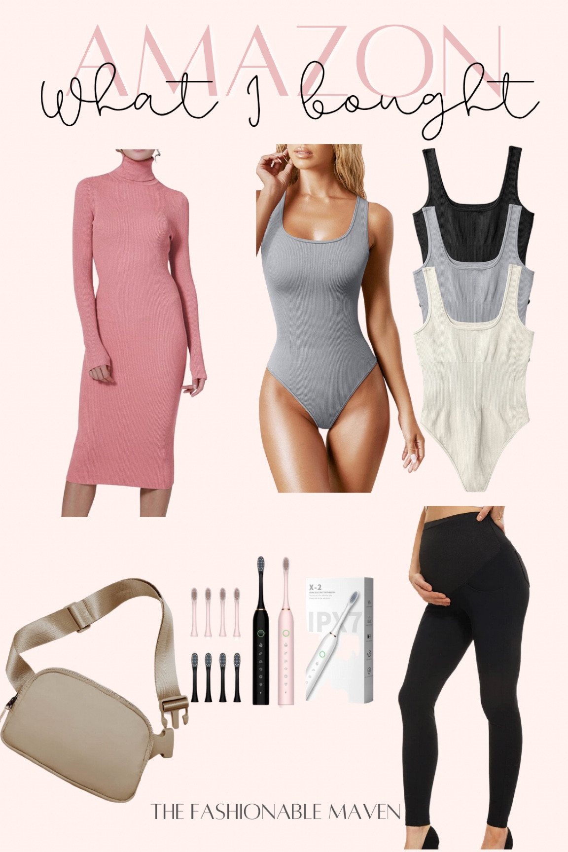 Sweater dress. Bodysuit. Maternity leggings. Belt bag. Electric toothbrush. Bodysuit set. OQQ bodysuit. 

#LTKunder50 #LTKSeasonal #LTKbump