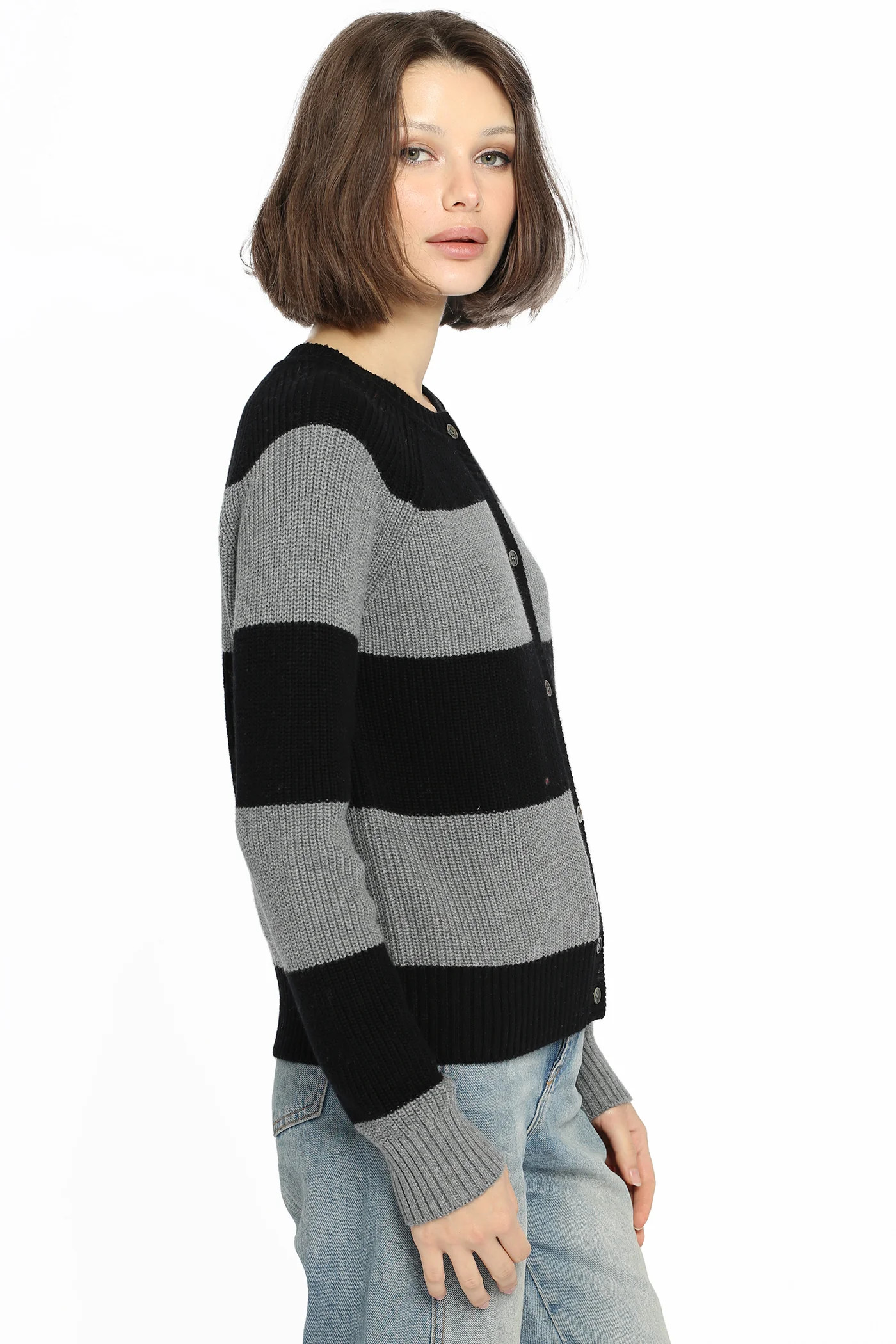 Cotton Cashmere Shaker Rugby Stripe Cardigan | Minnie Rose