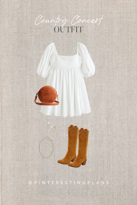 Country concert outfit idea. Western boots. Little white dress.

#LTKshoecrush #LTKstyletip #LTKitbag