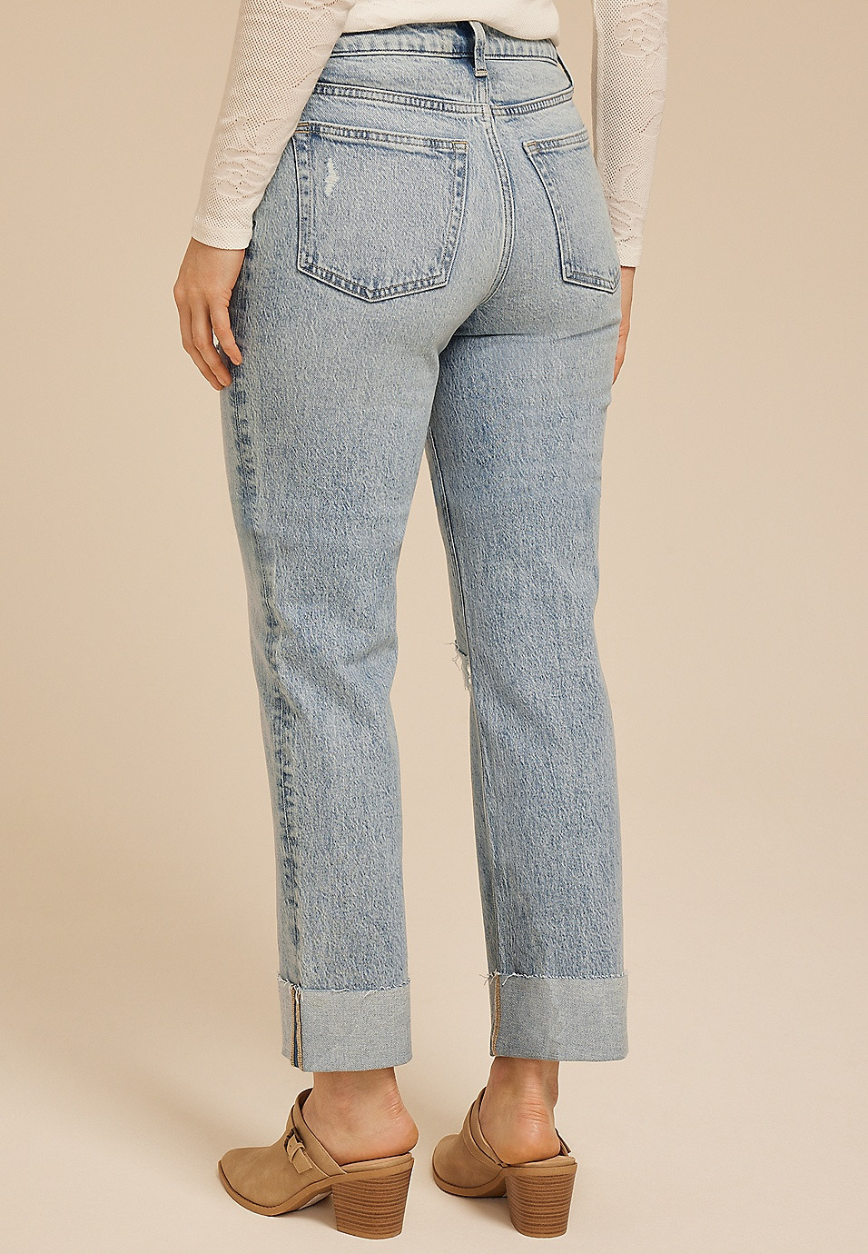 edgely\u2122 High Rise Raw Cuff Hem Relaxed Straight Jean | Maurices