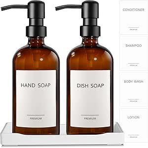 GMITING Amber Glass Soap Dispenser, Amber Soap Dispenser Set with Plastic Tray, 2 Pack 16 Oz Glas... | Amazon (US)