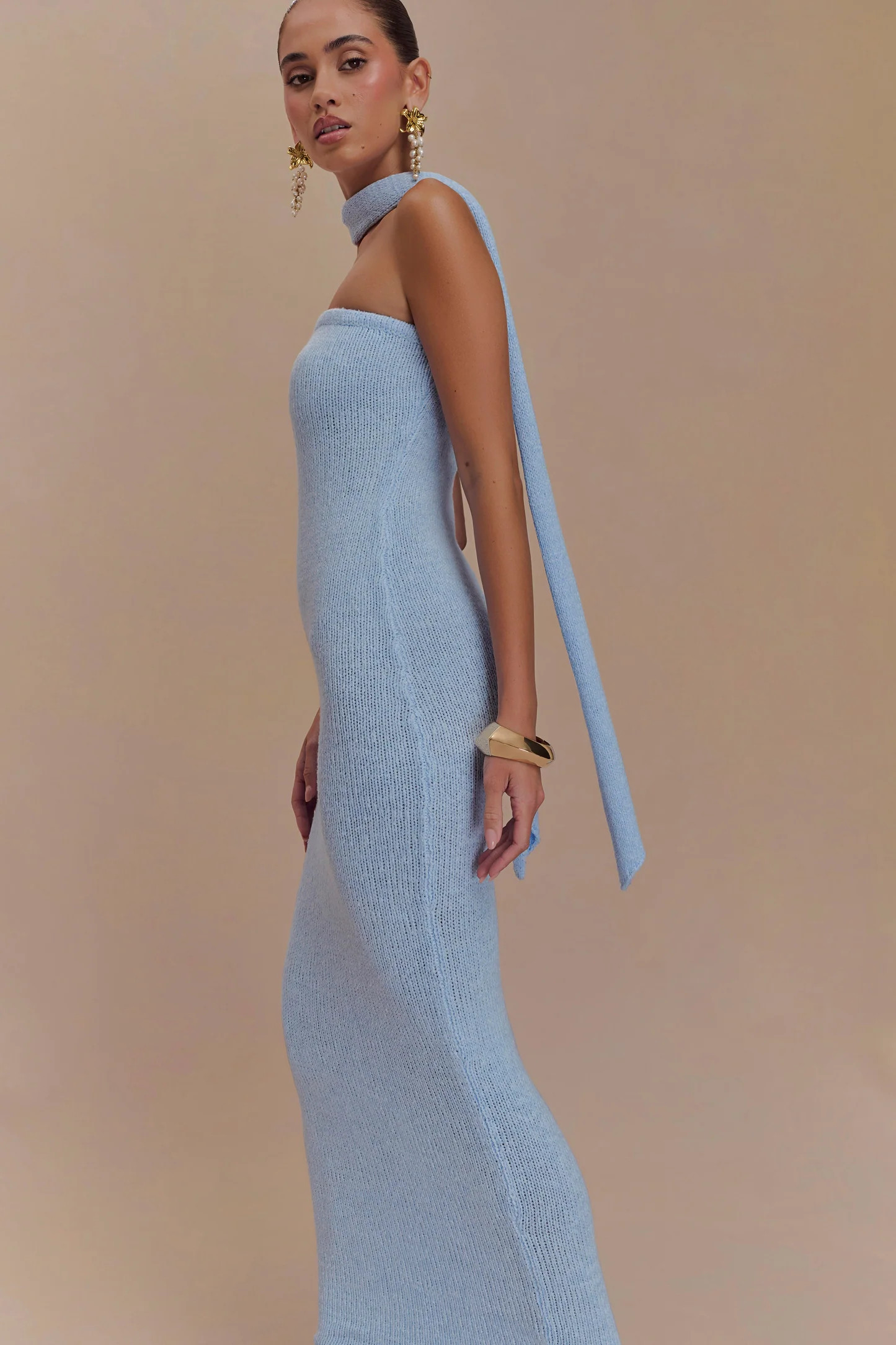 Strapless Knit Maxi Dress - Light Blue | MESHKI US