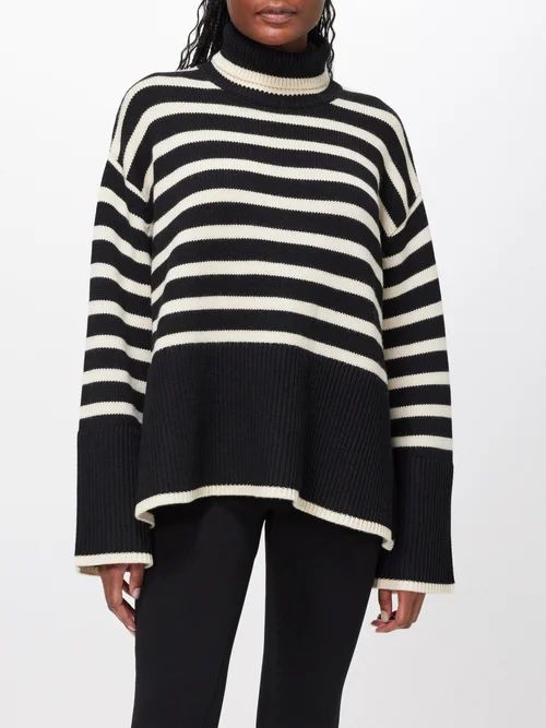 Totême - Striped Roll-neck Wool-blend Sweater - Womens - Black Stripe | Matches (US)